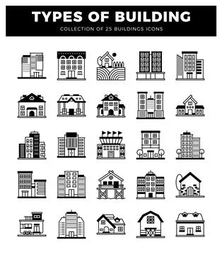 Diverse building icons in a white background Ilustración de archivo
