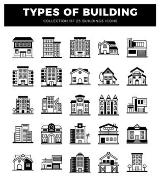 Diverse building icons on a white background Ilustração Stock