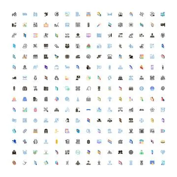 Diverse business and communication interface flat icons collection Illustrazione stock