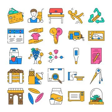 Diverse business and everyday elements line icons collection Stockillustratie