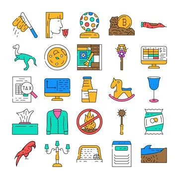 Diverse business and everyday object line icons set 库存插图