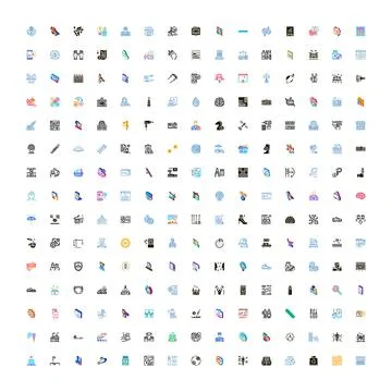 Diverse business and technology flat line icon set 스톡 일러스트