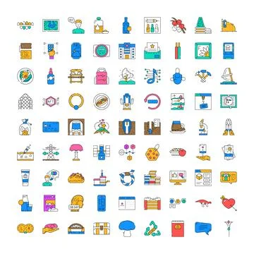 Diverse business and technology flat line icon set Stock Illustration