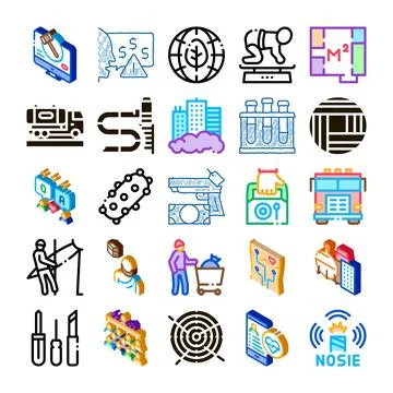 Diverse business and technology isometric icon set Stock Illustration