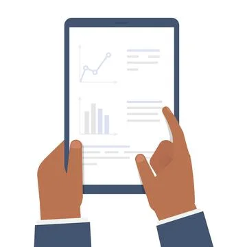 Diverse Business Hands Analyzing Data Charts on Digital Tablet Stock Illustration