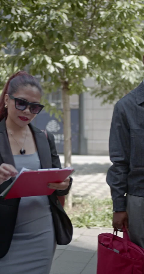 Diverse Business Professionals Discussing Work and Collaborating Outdoors in an Stock Footage 314860225