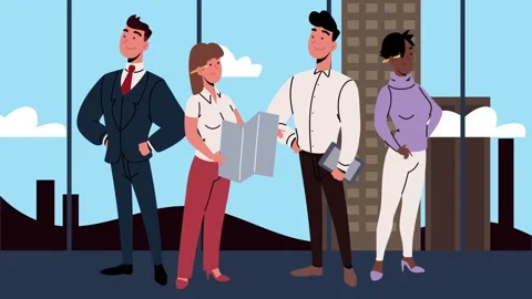 Diverse business team collaborating in modern office space with cityscape b.. Stock Footage 334162245