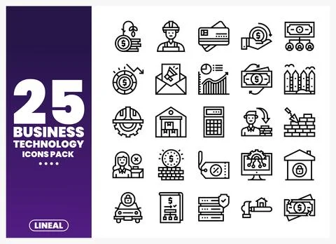 Diverse business technology linear icons on a white background Stock Illustration