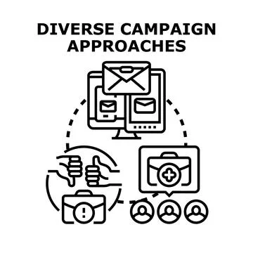 Diverse campaign approaches using digital marketing strategies and feedback Stock Illustration
