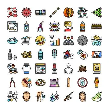 Diverse cartoon icon set representing various concepts 库存插图
