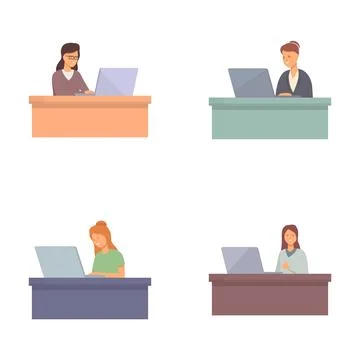 Diverse cartoon office workers using laptops Illustrazione stock