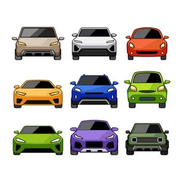 Diverse cartoon vehicles presenting various car types Stock Illustration