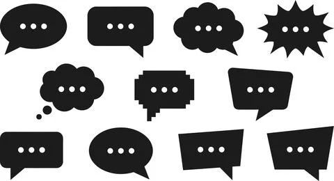Diverse chat bubble icons in black silhouette for social media and digital .. Stock Illustration