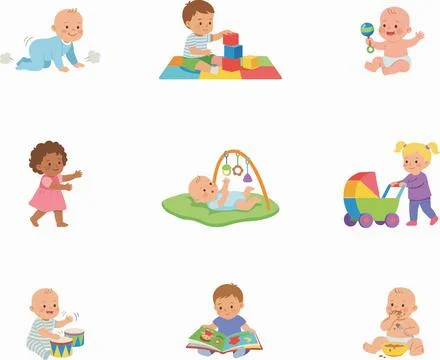 Diverse Children Playing, Reading and Drumming Vector Illustration Stock Illustration