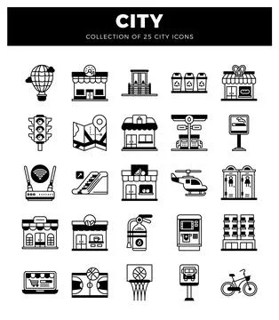 Diverse city icons. a visual representation of urban elements. presented in.. 库存插图
