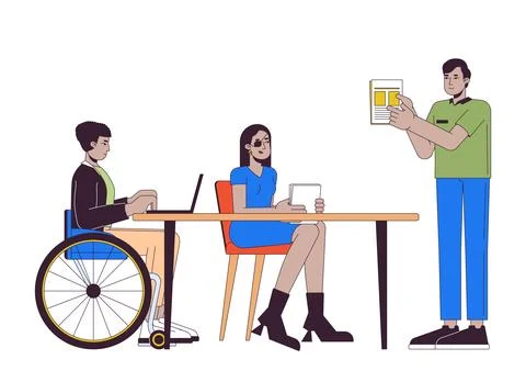 Diverse colleagues in office 2D linear cartoon characters Stock Illustration