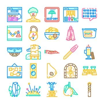 Diverse collection of abstract colorful vector line icons Stockillustratie