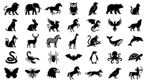 Diverse collection of animal silhouettes vector icons for graphic design Stock Illustration