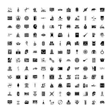 Diverse collection of black and white glyph icons Illustrazione stock