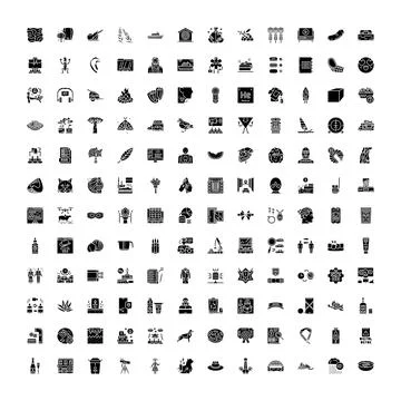 Diverse collection of black glyph flat icons Illustrazione stock