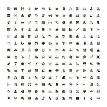 Diverse collection of black glyphs for interfaces Stock Illustration
