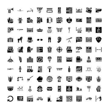 Diverse collection of black interface graphic icons Stockillustratie