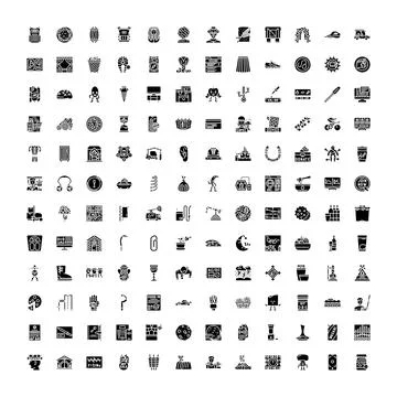 Diverse collection of black solid vector icons Stock Illustration