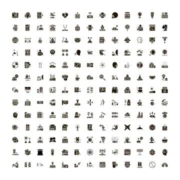 Diverse collection of black web design icons set Stock Illustration