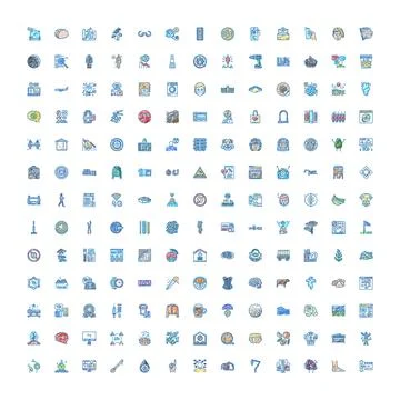 Diverse collection of blue scribble style business icons Stock Illustration