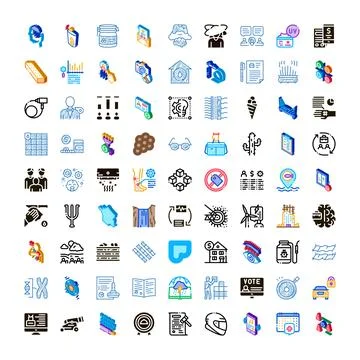 Diverse collection of business, data, and technology icons Illustrazione stock