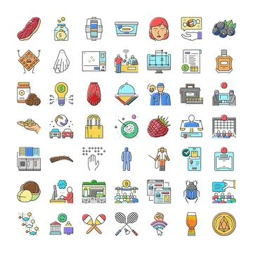 Diverse collection of business technology creativity and health icons Stock Illustration