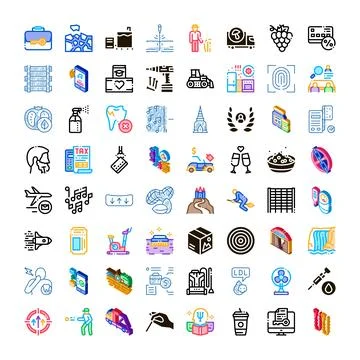 Diverse collection of business technology object icons Stock Illustration