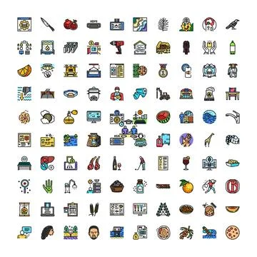 Diverse collection of business technology object lifestyle icons Stock Illustration