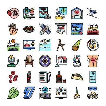 Diverse collection of color line vector icons Stock Illustration