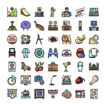 Diverse collection of color line vector icons Stock Illustration