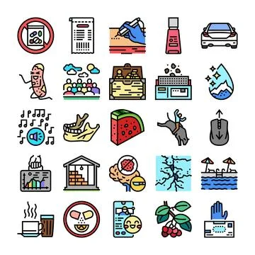 Diverse collection of color line vector icons Illustrazione stock