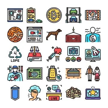 Diverse collection of color vector line icons Illustrazione stock