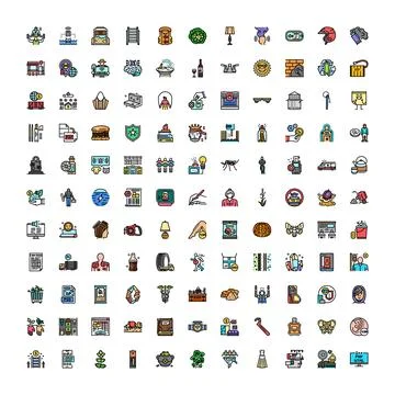 Diverse collection of color vector line icons Illustrazione stock