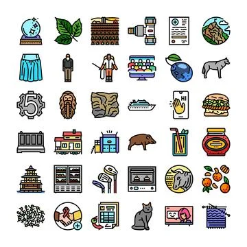 Diverse collection of color vector line icons Stock Illustration