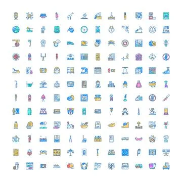 Diverse collection of colored doodle linear icons Stock Illustration