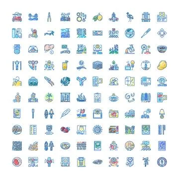 Diverse collection of colored doodle linear icons Stock Illustration