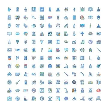 Diverse collection of colored doodle outline icons Stock Illustration