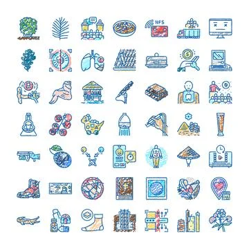 Diverse collection of colored doodle style web icons Ilustración de archivo