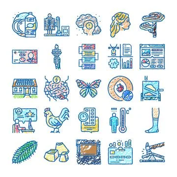 Diverse collection of colored doodle style icons Stock Illustration