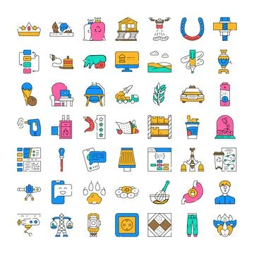 Diverse collection of colored flat line icons Stock Illustration