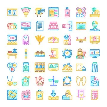 Diverse collection of colored outline flat design icons Illustrazione stock