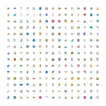 Diverse collection of colorful flat design icons and symbols Stock Illustration
