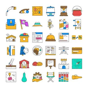 Diverse collection of colorful flat line icons Stock Illustration