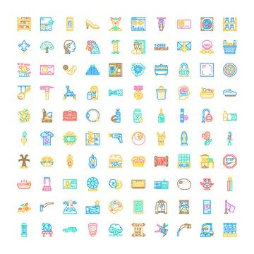Diverse collection of colorful flat line icons 스톡 일러스트