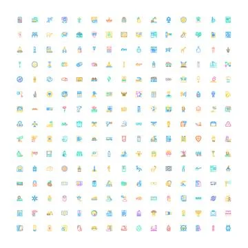 Diverse collection of colorful flat line icons set Illustrazione stock